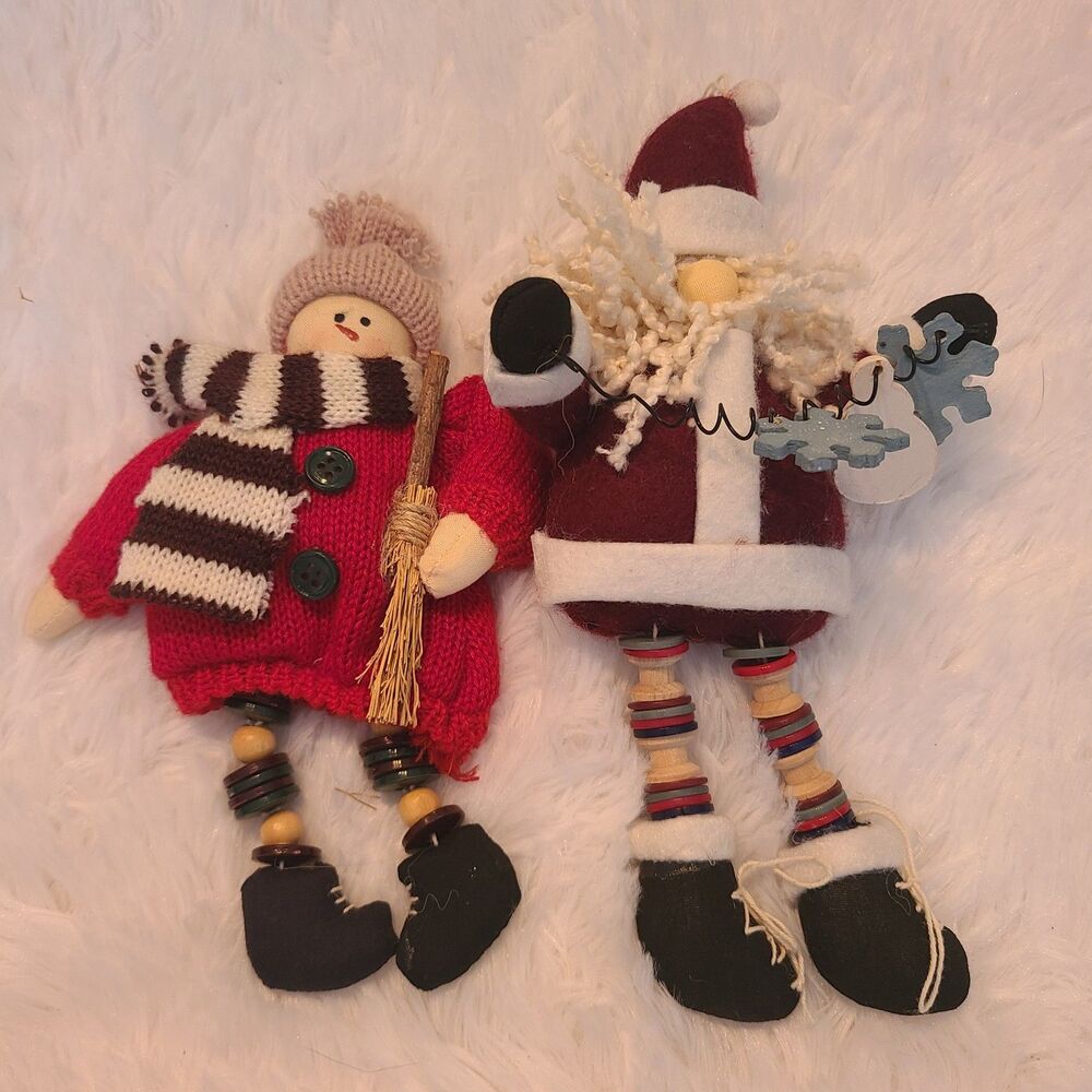 Father Christmas Santa Plush Shelf Sitter  Poseable Dangly Button Legs Snowman